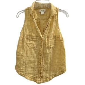 Maeve Anthropologie Butter Yellow Sleeveless Button Top w Chest Pockets 0 Linen